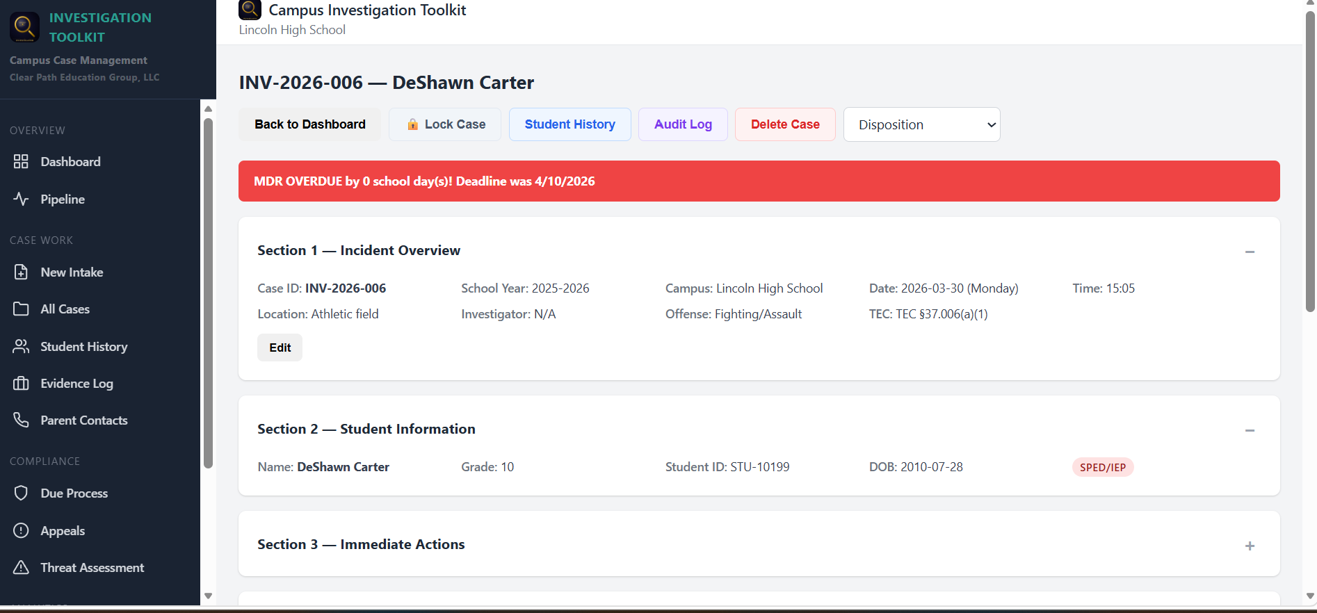 Red MDR overdue warning banner
